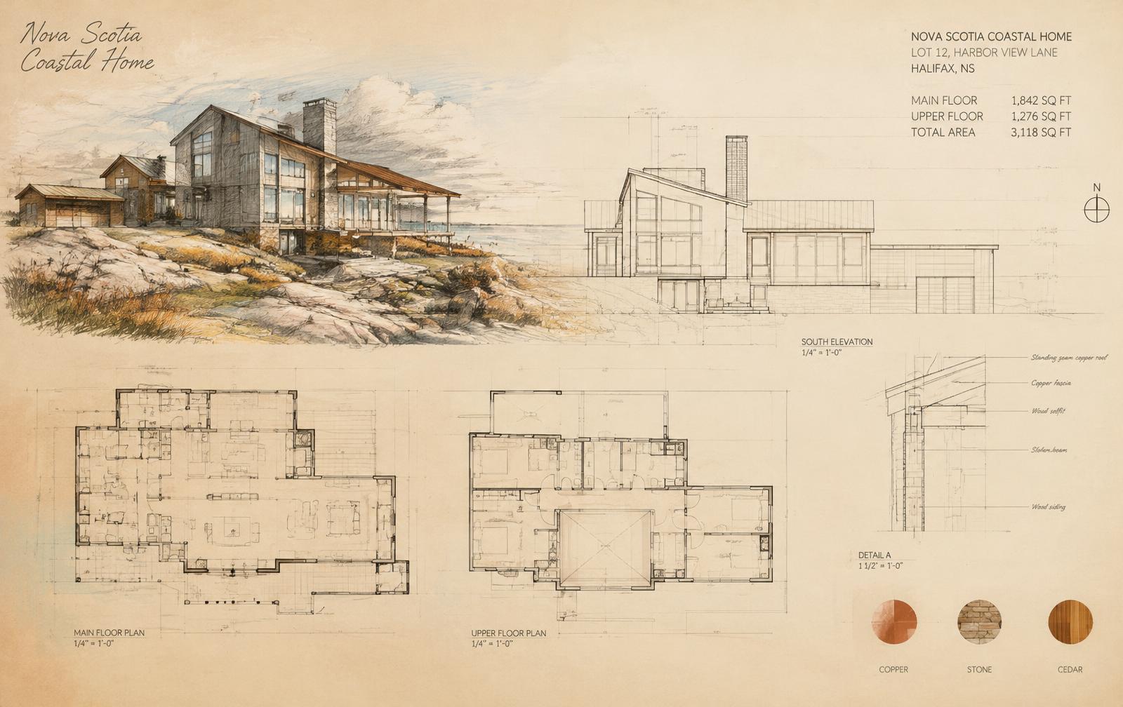 Custom Interhabs home in Nova Scotia, with a gabled roof and generous windows